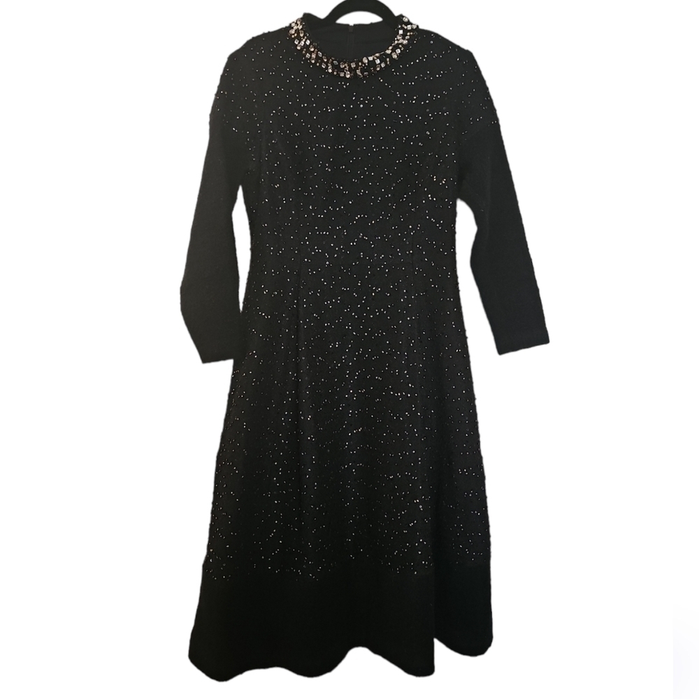 Vince Camuto Black Midi Dress with Embellished Neckline
